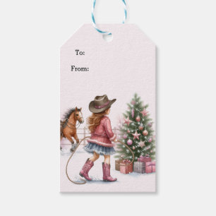 Pink Cowgirl Lassoing Christmas Gift Tags