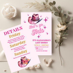 Pink Cowgirl Nashville Let's Go Girls Bachelorette Invitation