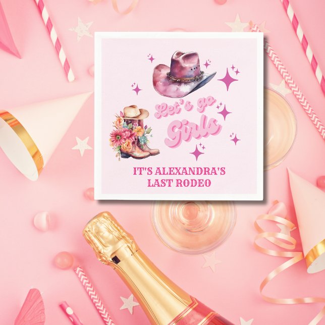 Pink Cowgirl Nashville Let's Go Girls Bachelorette Napkin (Creator Uploaded)