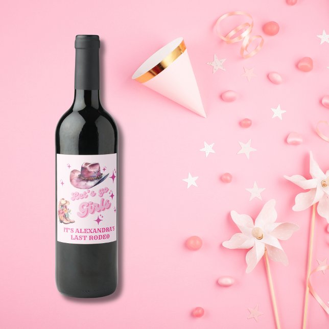 Pink Cowgirl Nashville Let's Go Girls Bachelorette Wine Label (Creator Uploaded)