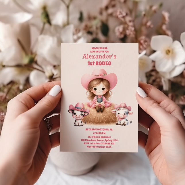 Pink Cowgirl ONE First Rodeo 1st Birthday Party Invitation (Creator Uploaded)