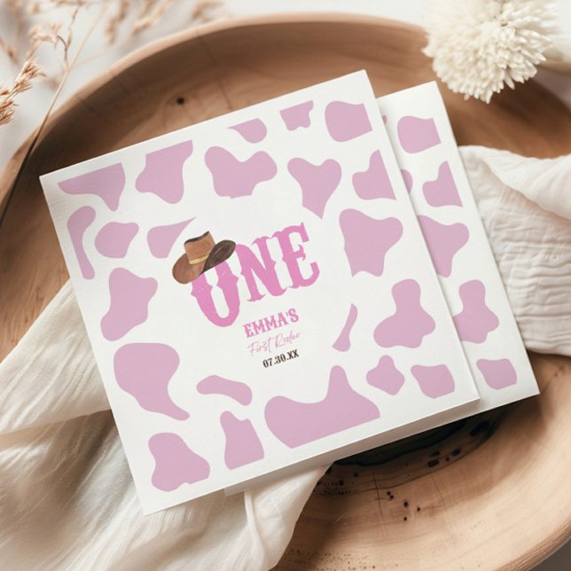 Pink Cowgirl ONE First Rodeo 1st Birthday Party Napkin (Creator Uploaded)