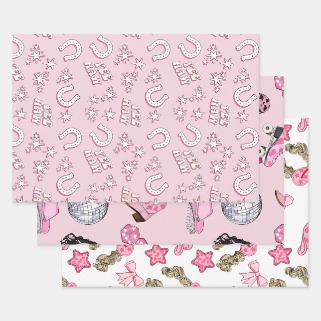 Pink Cowgirl Pattern  Wrapping Paper Sheet (Set)
