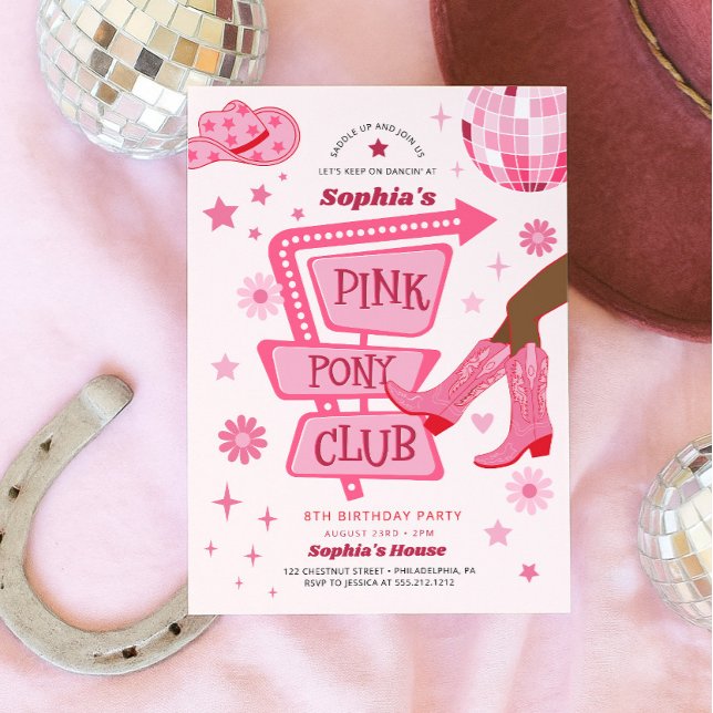 Pink Cowgirl Pink Pony Club Birthday Party Invitation (Creator Uploaded)