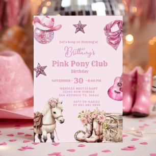 Pink Cowgirl Pony Party Celebration Birthday Invitation