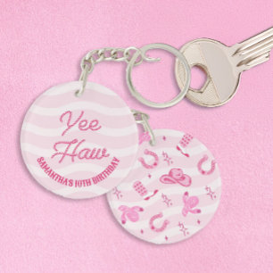 Pink Cowgirl Rodeo Birthday Key Ring