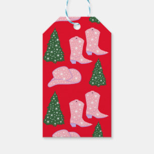 Pink Cowgirl Rodeo Hat Christmas Tree Red Gift Tags