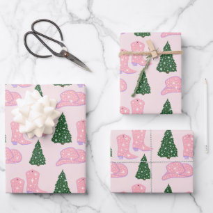 Pink Cowgirl Rodeo Hat Christmas Tree Wrapping Paper Sheet