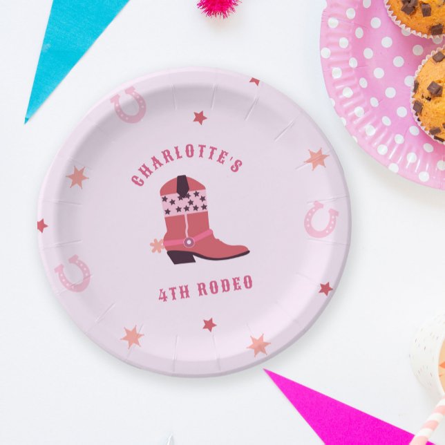 Pink Cowgirl Rodeo Western Birthday Party Paper Plate (pink girls cowboy birthday party paper plates)