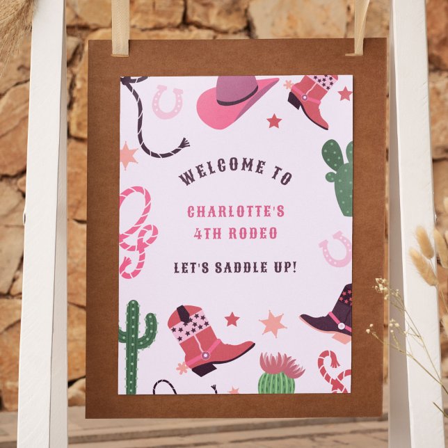 Pink Cowgirl Rodeo Western Birthday Welcome Sign (customisable birthday welcome sign for girls' cowboy rodeo birthday)