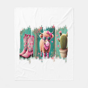 Pink Cowgirl Valentine Png, Heart Png Fleece Blanket