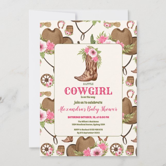 Pink Cowgirl Western Baby Shower  Invitation (Front)