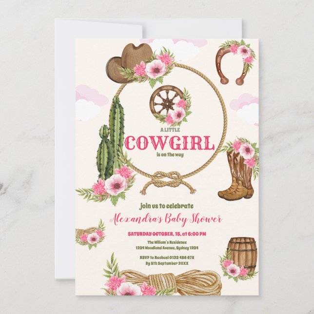 Pink Cowgirl Western Baby Shower  Invitation (Front)