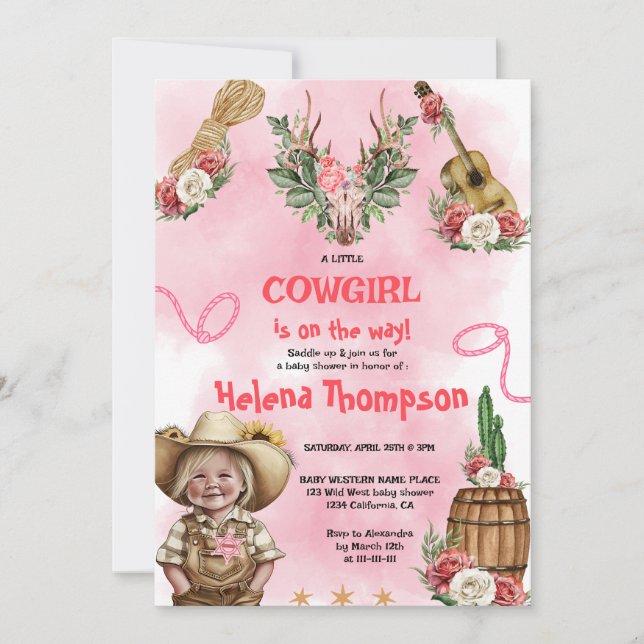 Pink Cowgirl Western Baby Shower  Invitation (Front)