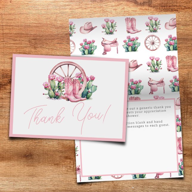 Pink Cowgirl Western Cactus Baby Shower Folding Thank You Card (Creator Uploaded)