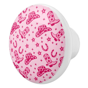 Pink Cowgirl Western Hat Boots Pattern Ceramic Knob