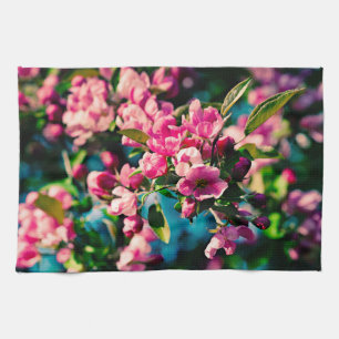 Pink Crab Apple Flowers Tea Towel