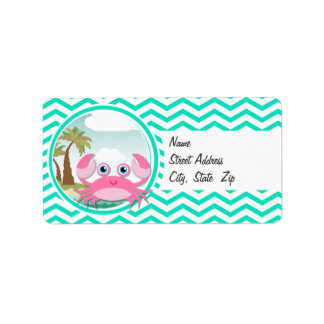 Pink Crab; Aqua Green Chevron Label