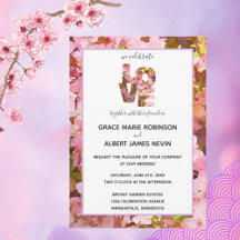 Pink Crabapples Blossoms Wedding Invitation
