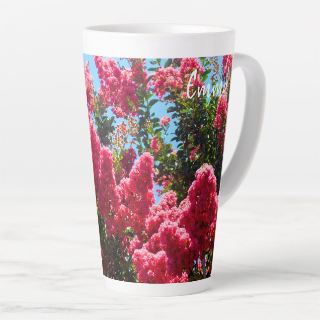 Pink Crape Myrtle Flowers Photography Latte Mug (Right Angle)