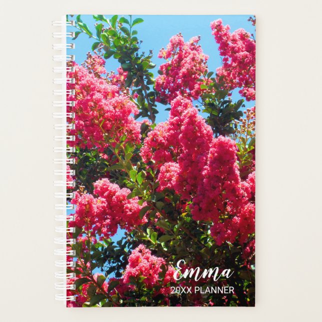Pink Crape Myrtle Tree Flowers Photography Planner (Front)