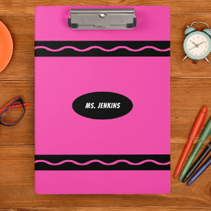 Pink Crayon Teacher School Student Clipboard