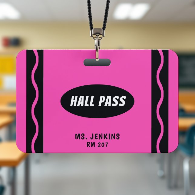 Pink Crayon Teacher Student Classroom Hall Pass ID Badge (Pink Crayon Teacher Student Classroom Hall Pass Badge
)