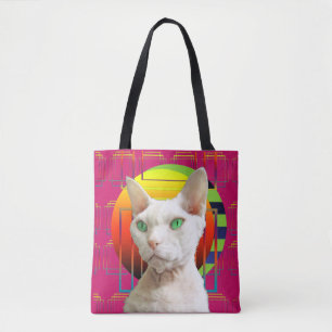 Pink Crazy Cat Design Sphynx Cat and Devon Rex Cat Tote Bag