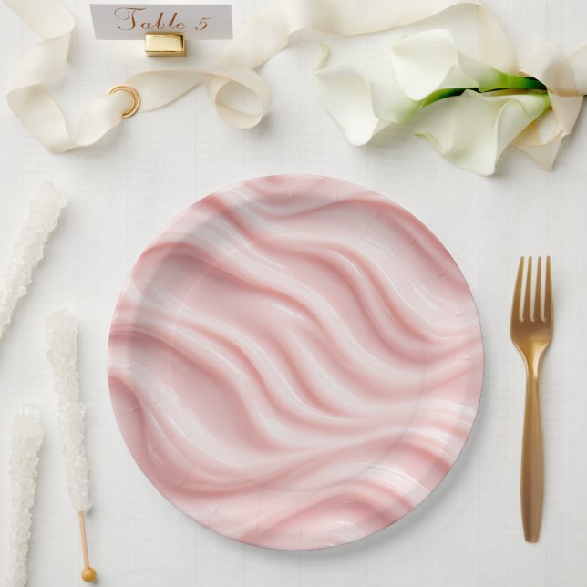 Pink Cream Abstract Design Paper Plate (Wedding)