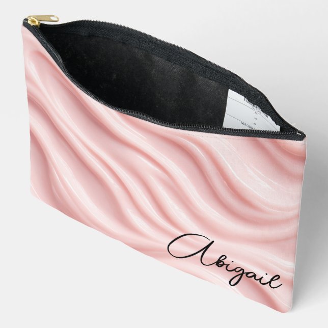 Pink Cream Abstract Design with Name Accessory Pouch (Open)