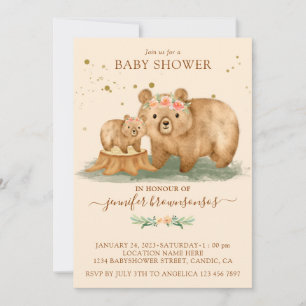 Pink Cream Bear Family Shower Invitation