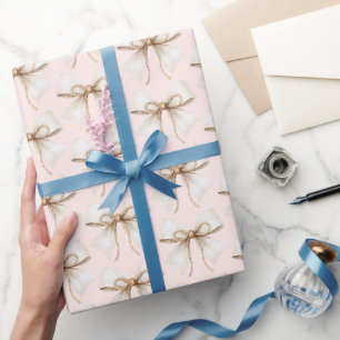 Pink Cream Bow Rope Birthday Wrapping Paper