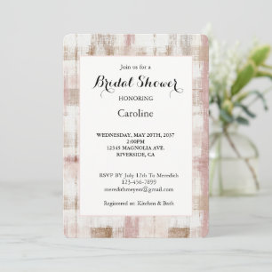 Pink Cream Brown Abstract Stripes Bridal Shower Invitation