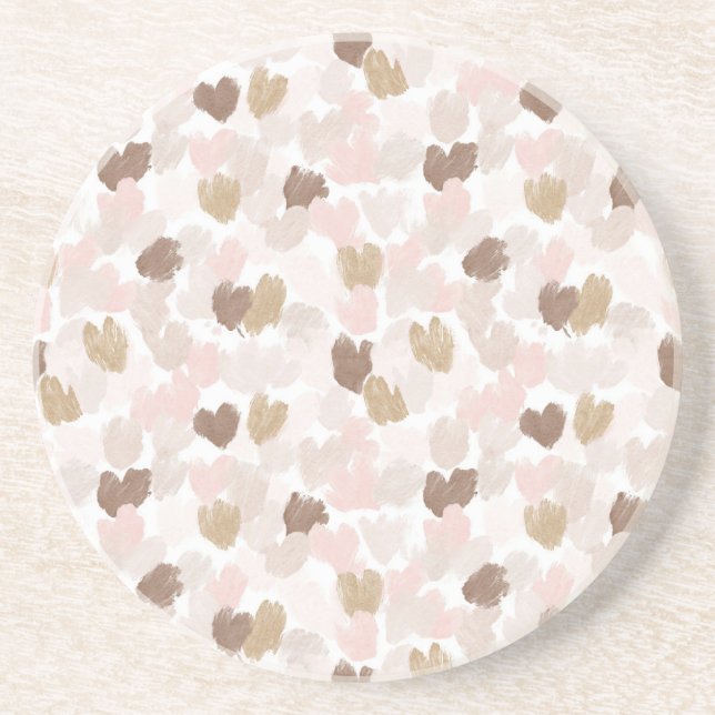 Pink Cream Brown Hearts Coaster (Front)