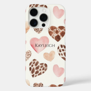 Pink Cream Brown Leopard Hearts   iPhone 16 Pro Case