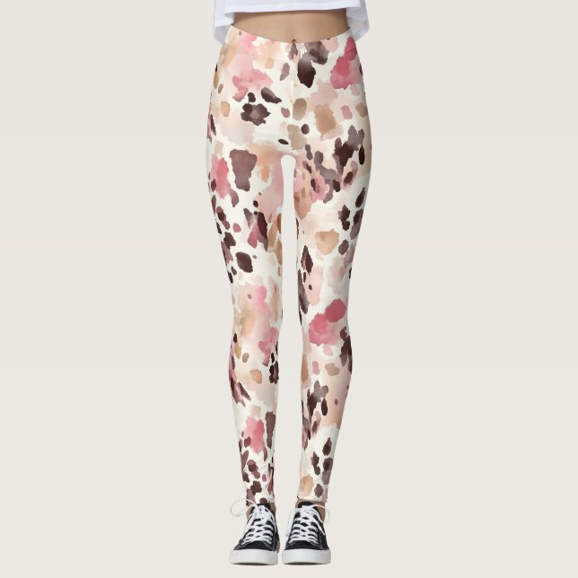 Pink Cream Brown Leopard  Leggings (Front)