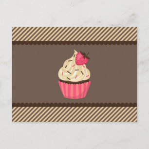 Pink Cream Brown Stripes Strawberry Cupcake Postcard