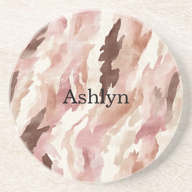 Pink Cream Chocolate Brown Abstract  Coaster (Front)