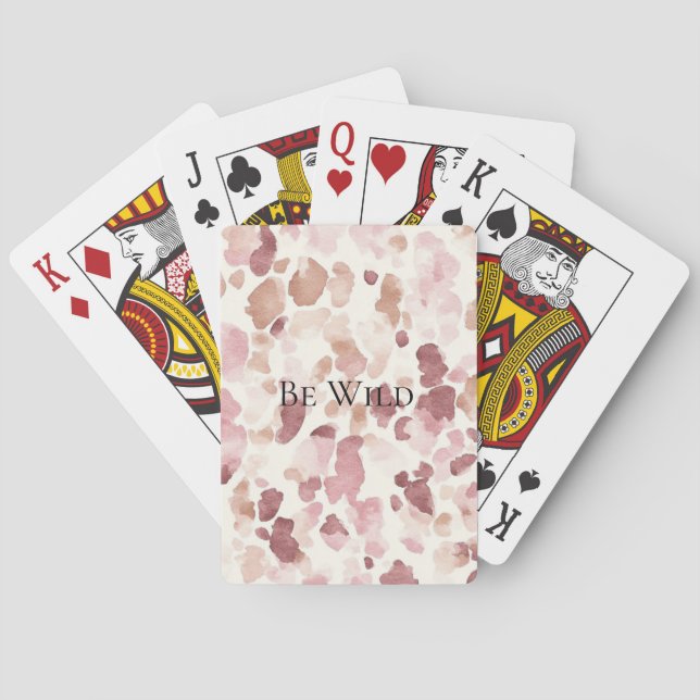 Pink Cream Chocolate Brown Abstract Leopard Animal Playing Cards (Back)