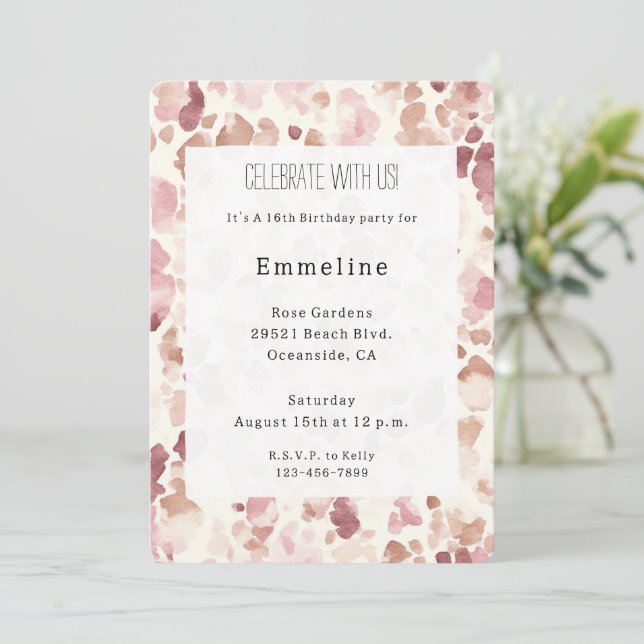 Pink Cream Chocolate Brown Leopard Birthday Invitation (Standing Front)