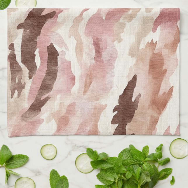 Pink Cream Chocolate Brown Tea Towel (Folded)