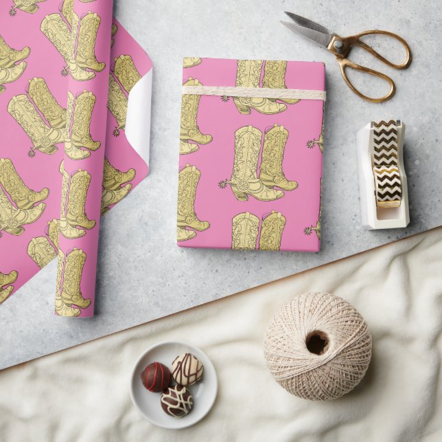 Pink Cream Cowboy Boots Wrapping Paper (Crafts)
