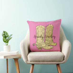 Pink Cream Cowgirl Cowboy Boots Cushion