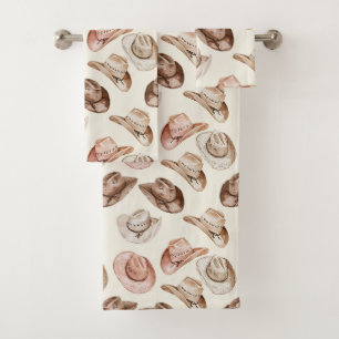 Pink Cream Cowgirl Hats Bath Towel Set