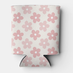 Pink Cream Daisy Flowers Retro Pattern Can Cooler