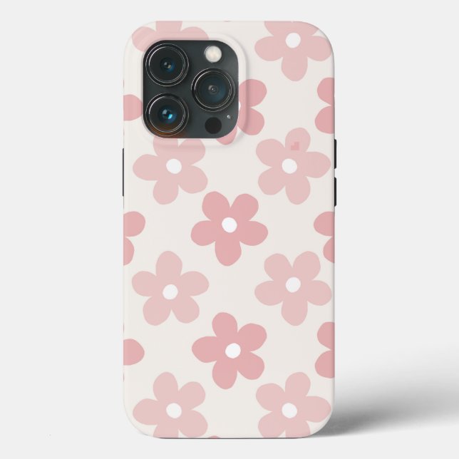 Pink Cream Daisy Flowers Retro Pattern Case-Mate iPhone Case (Back)