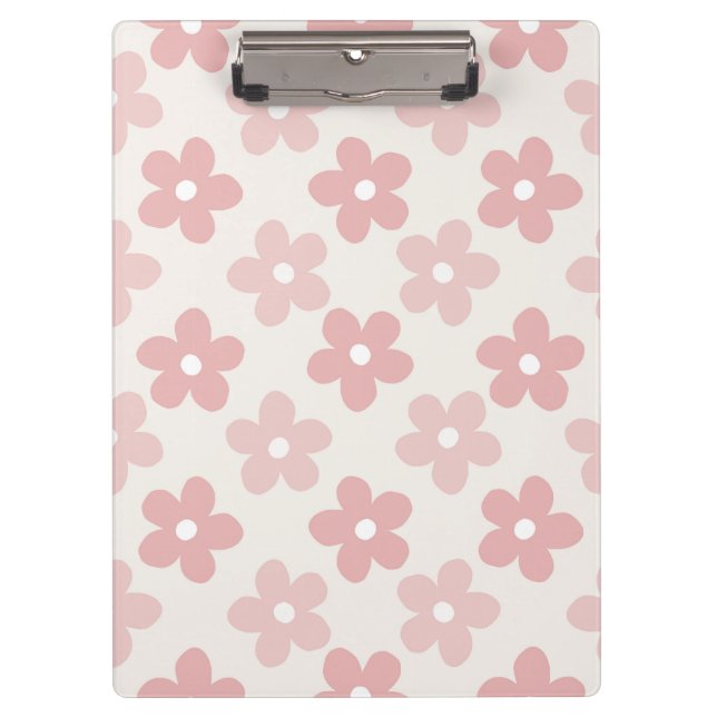 Pink Cream Daisy Flowers Retro Pattern Clipboard (Front)