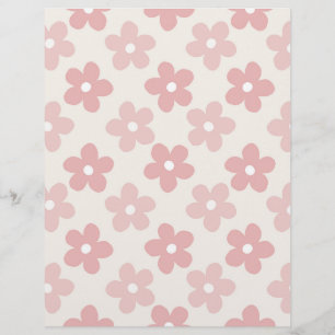 Pink Cream Daisy Flowers Retro Pattern Custom Letterhead