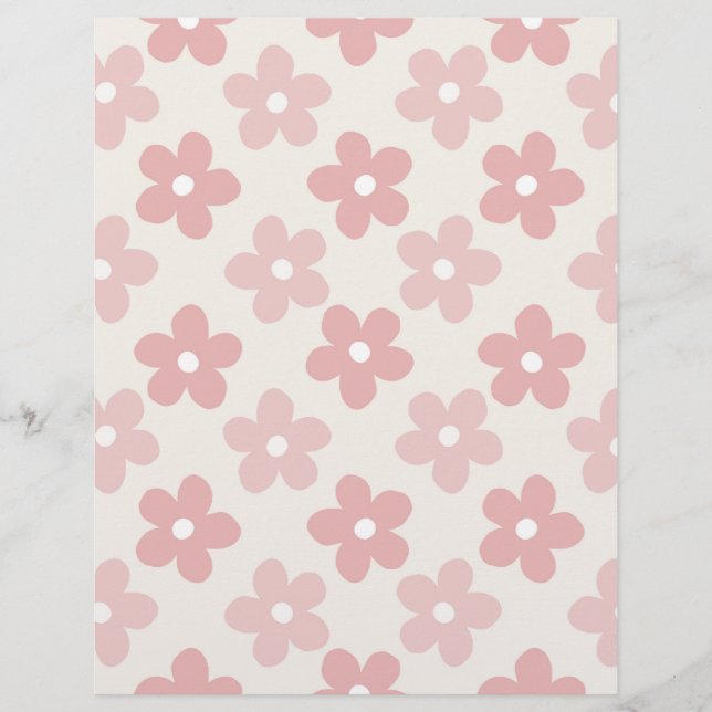 Pink Cream Daisy Flowers Retro Pattern Custom Letterhead (Front)