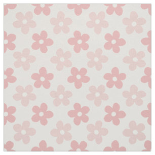 Pink Cream Daisy Flowers Retro Pattern Fabric